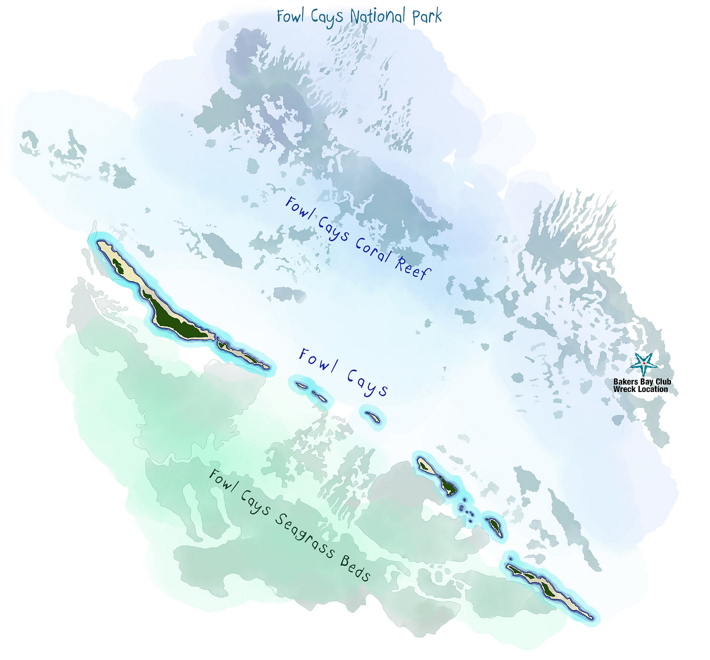 Handpainted Fowl Cays National Park map