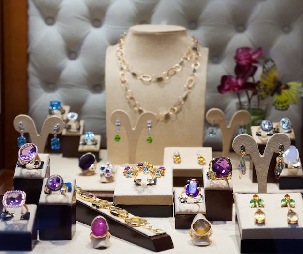 jewelry with gems at showcase