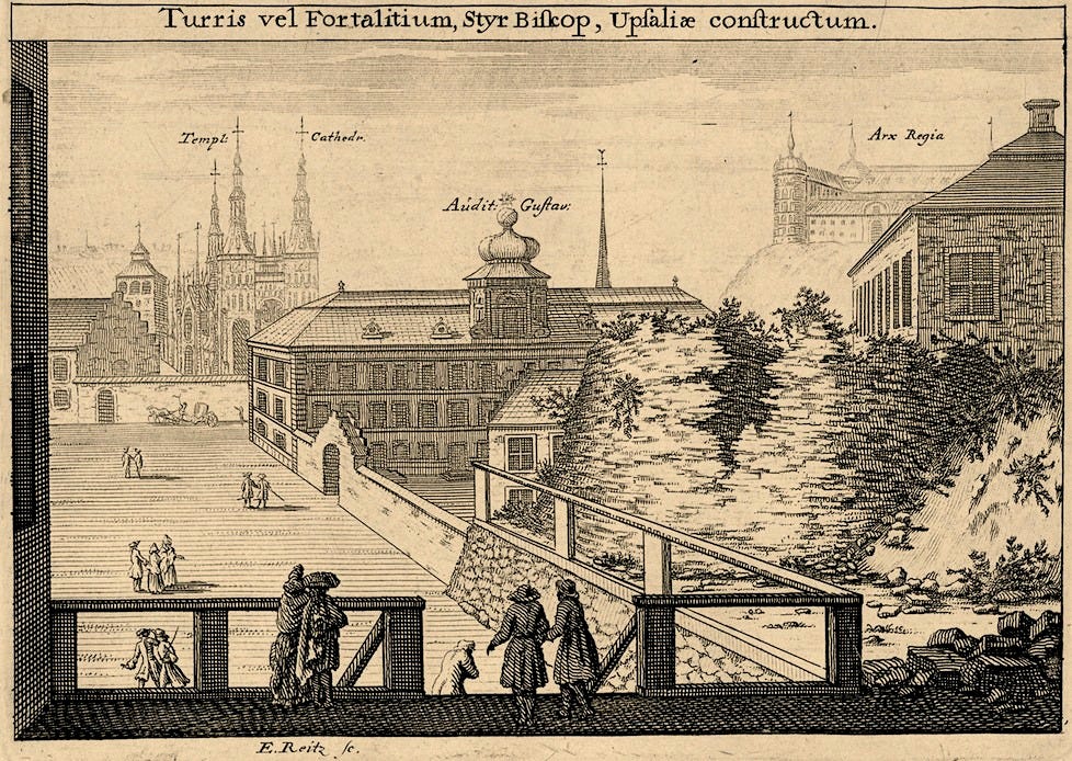 Historic view of a church and a university building