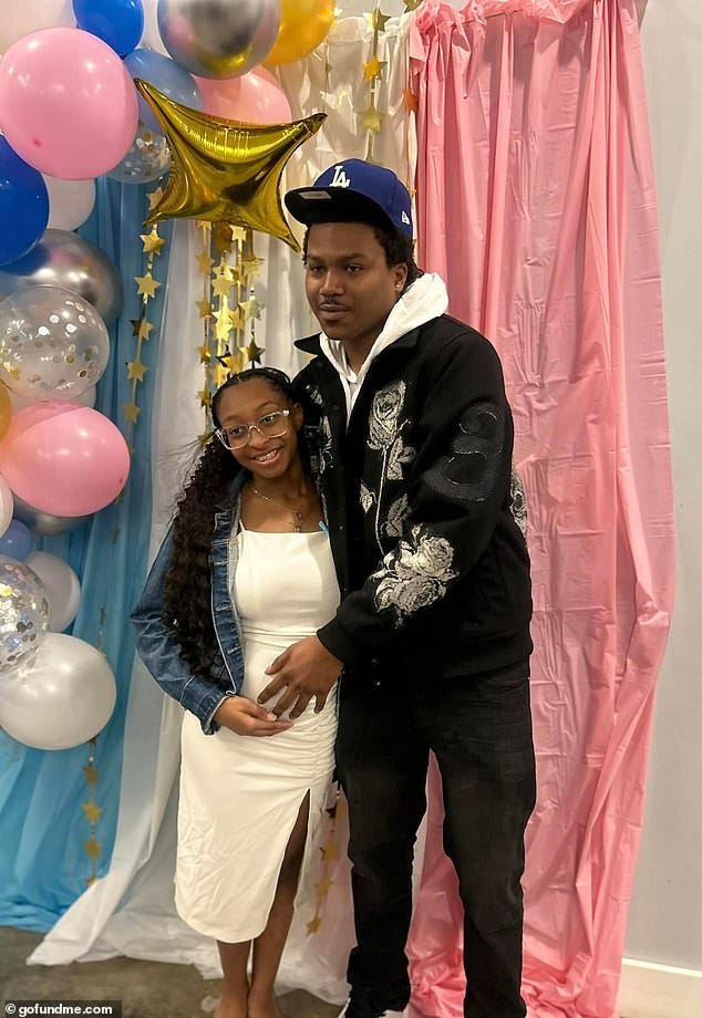 Devin May, 24, was among the deceased following a horrific massacre across the town of East St. Louis, Illinois on Sunday, allegedly at the hands of his cousin, 15, and her boyfriend, 16. He is pictured with his wife before the birth of their first child