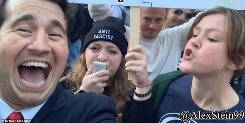 Penn State student spits on right wing comedian provocateur Alex Stein Penn State student spits on right wing comedian provocateur Alex Stein