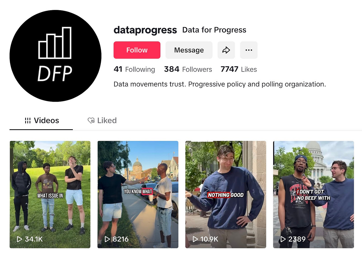 Screenshot of DFP tik tok page