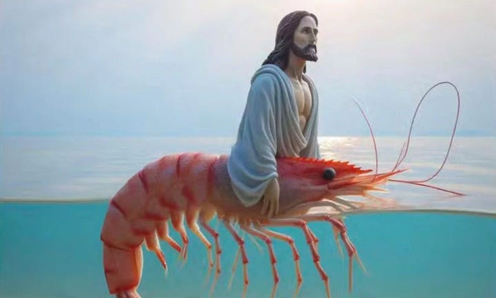 Multiple images of shrimp Jesus from across the internet