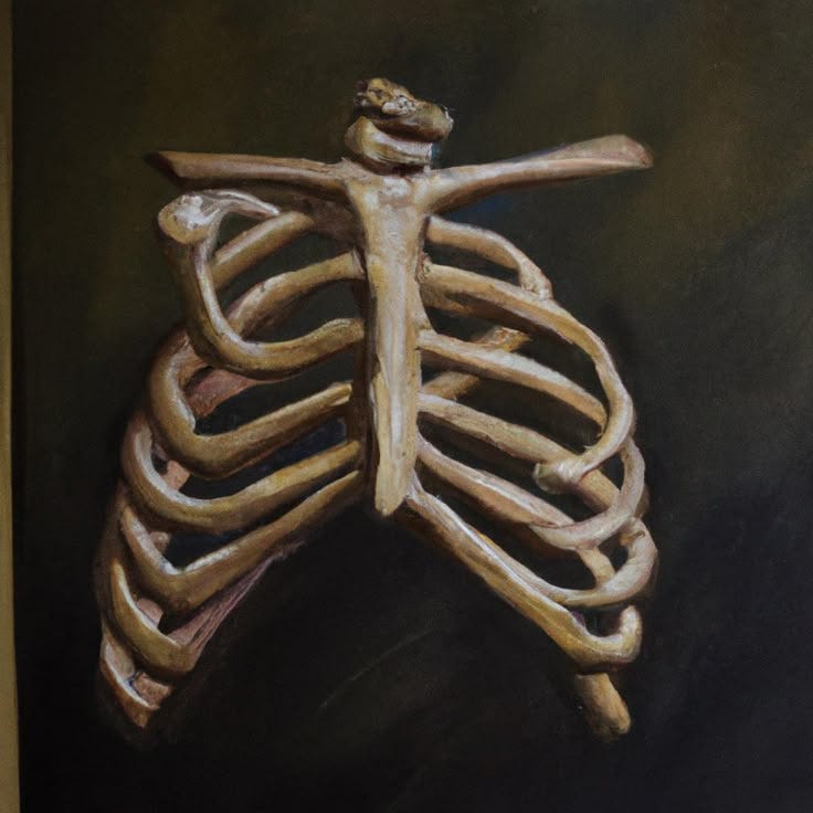 This may contain: a painting of a human rib cage