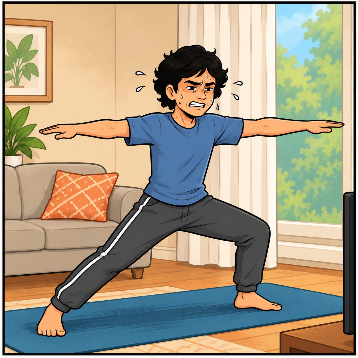 Zara watches Papa practice yoga.