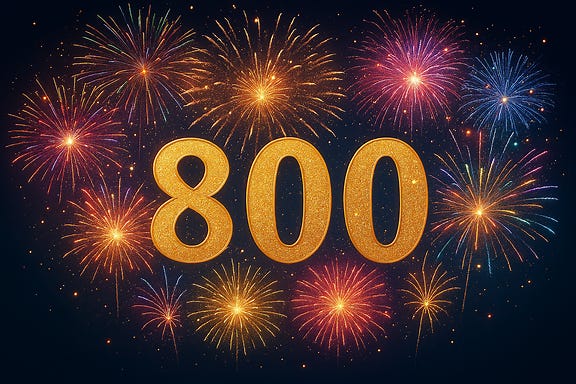 a picture celebrating the number 800 with fireworks