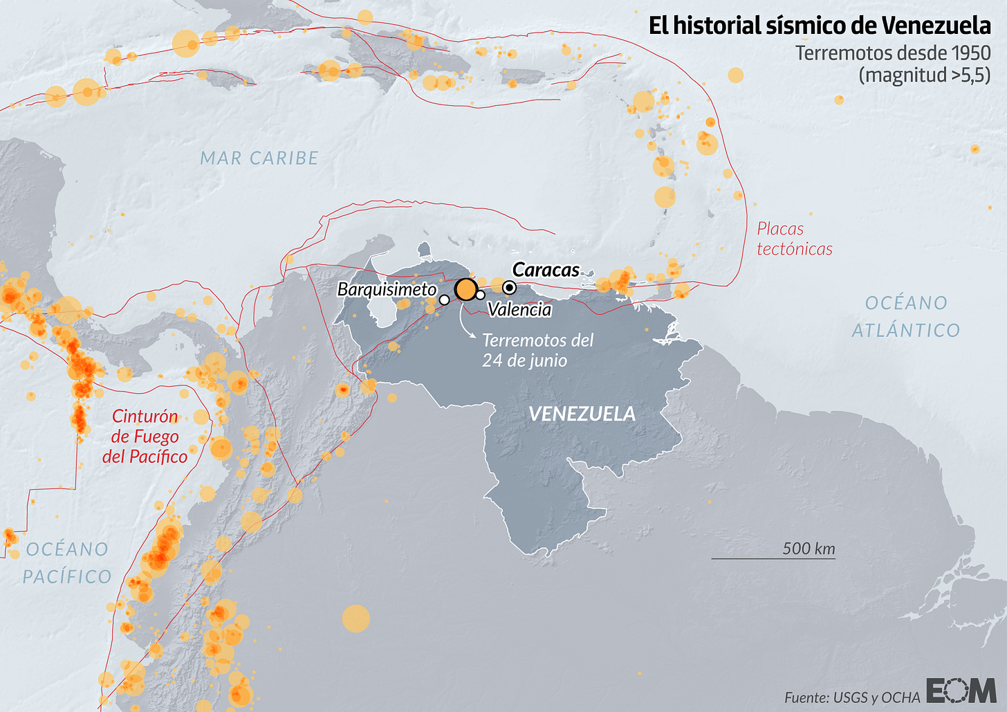 El mapa de los terremotos de Venezuela