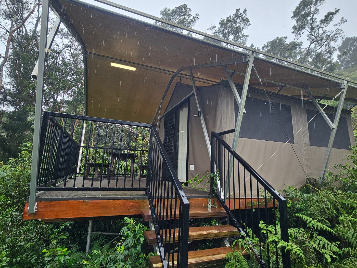 Our safari tent in the rain