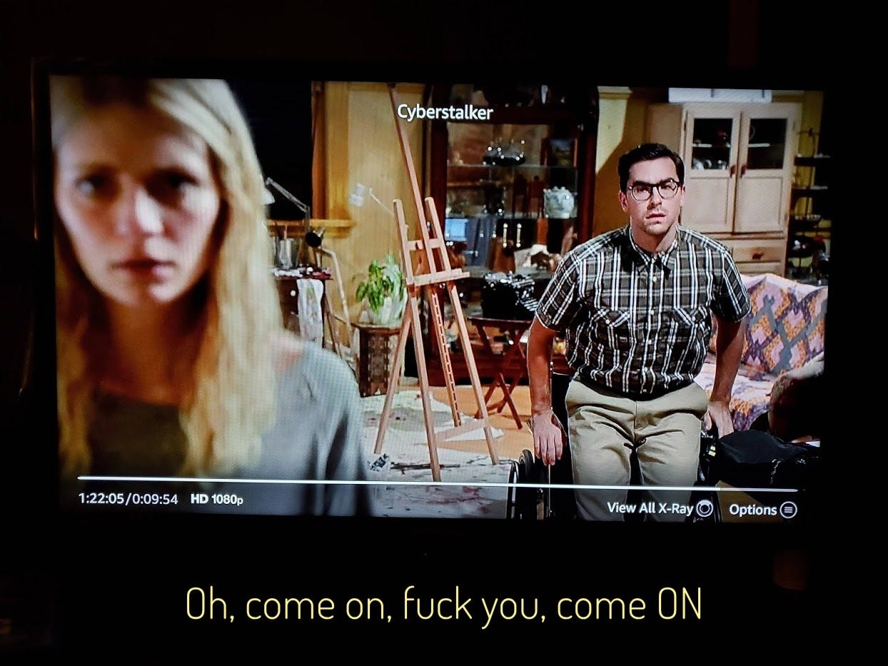 Jack rising from his wheelchair behind Aiden's back, captioned "Oh, come on, fuck you, come ON"