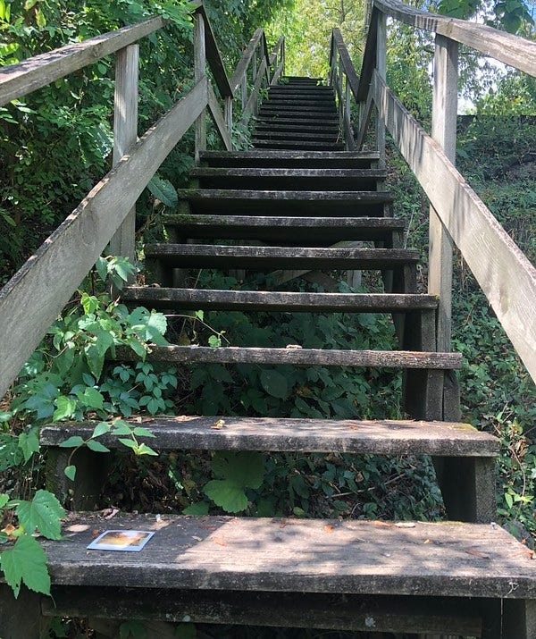 Hartford Street city steps intersect the trail