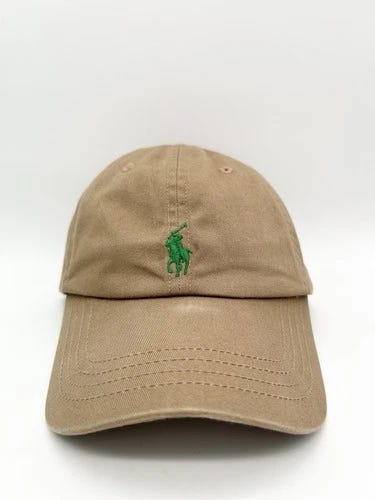 Vintage Polo Ralph Lauren Baseball Hat Cap Khaki Tan Green Pony Logo Adjustable - Picture 1 of 13