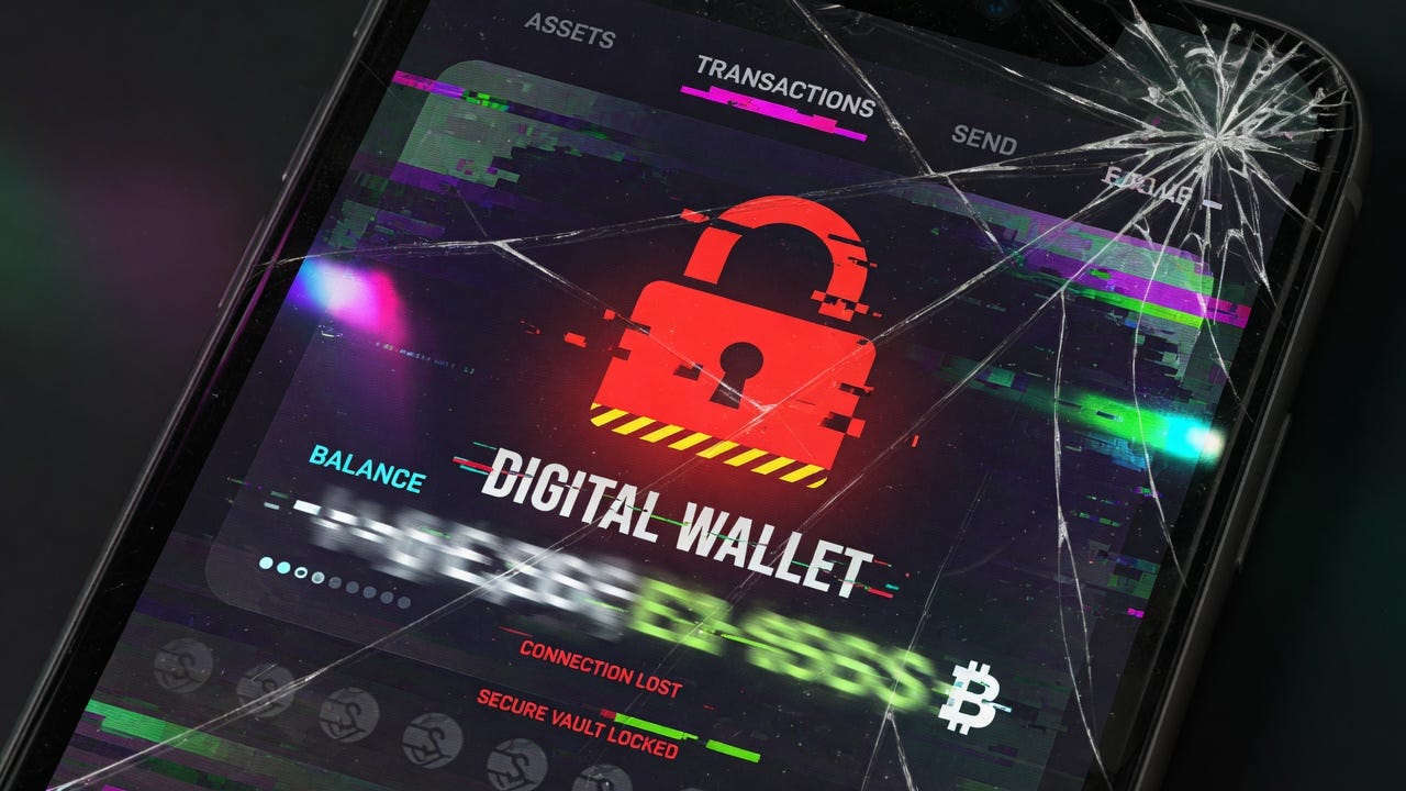 Cracked smartphone screen showing a frozen digital wallet interface with a red padlock symbol over the balance, representing Justin Sun’s blacklisted WLFI holdings worth approximately $49 million at current prices. Cracked smartphone screen showing a frozen digital wallet interface with a red padlock symbol over the balance, representing Justin Sun’s blacklisted WLFI holdings worth approximately $49 million at current prices.