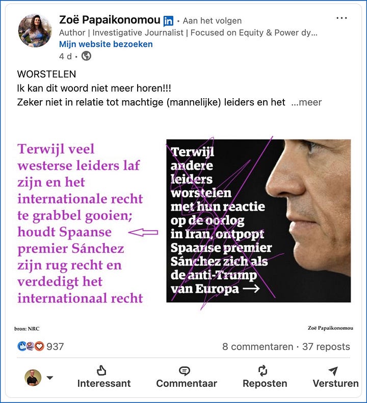 Screenshots van de LinkedIn-feed van Zoë Papaikonomou