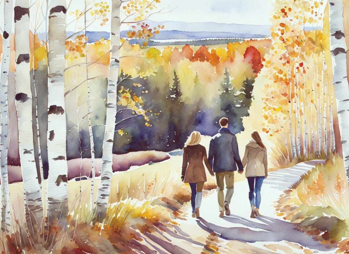 couple walking with their daughter couple walking with their daughter