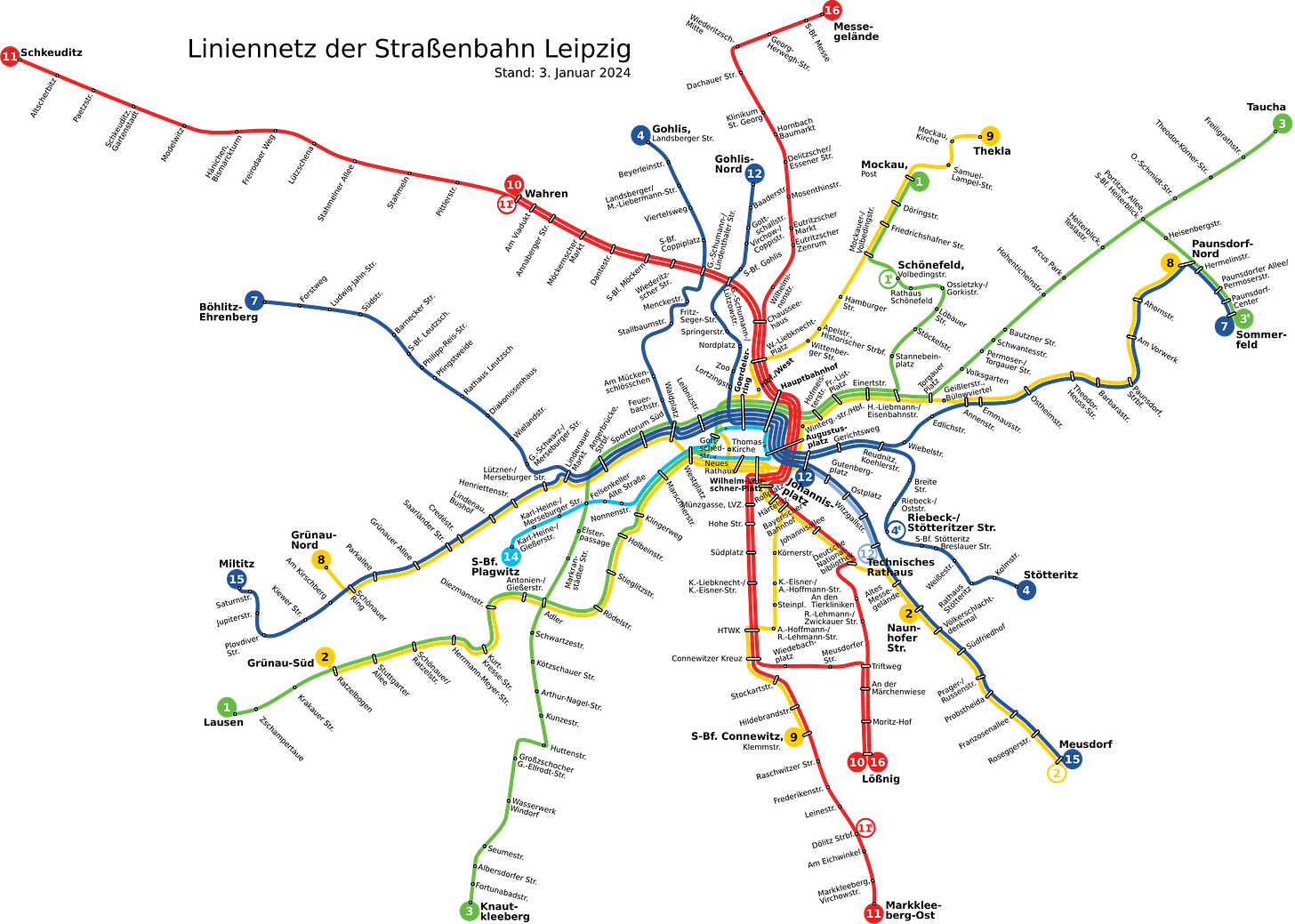 Map of Leipzig tramway network, November 2021 Map of Leipzig tramway network, November 2021