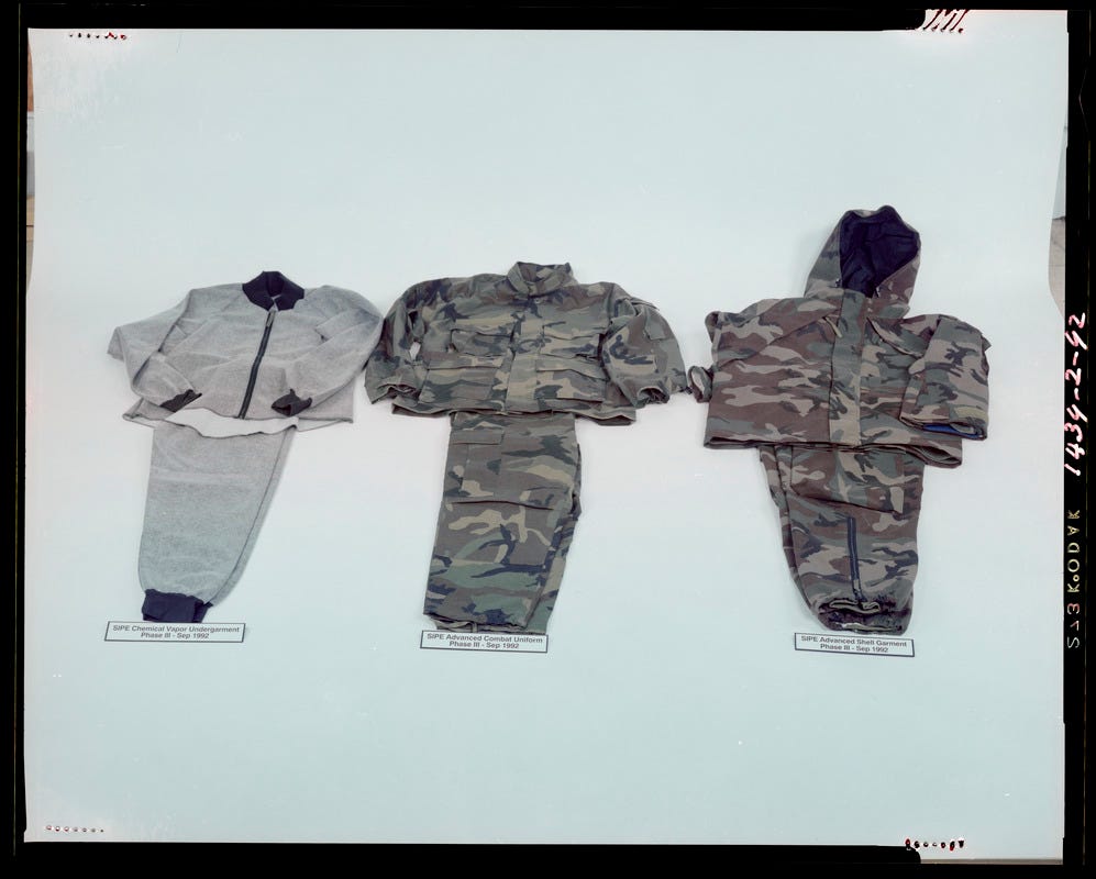 SIPE chemical vapor undergarment phase III - Sep 1992, SIPE advanced combat uniform phase III - Sep 1992, SIPE advanced shell garment phase III - Sep 1992