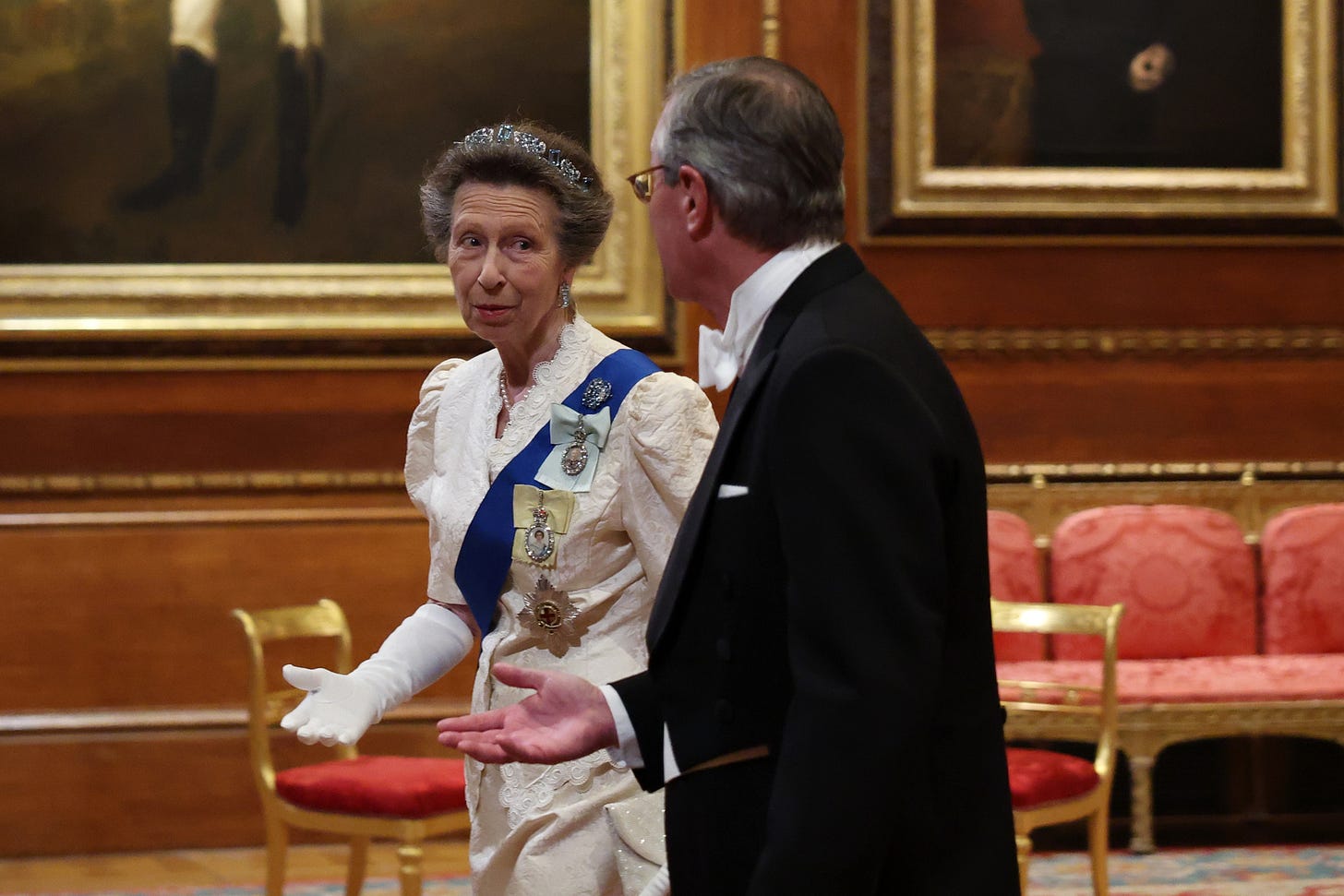 Princes Anne wearing her tiara at the State Banquet