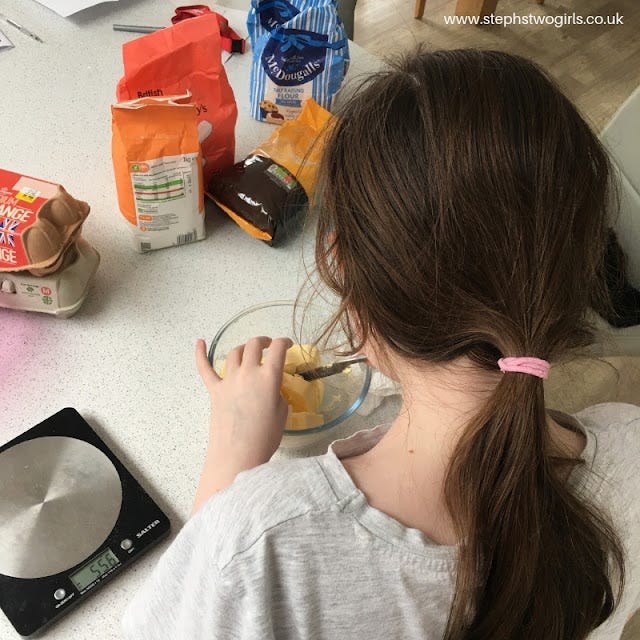 Sasha making a cake