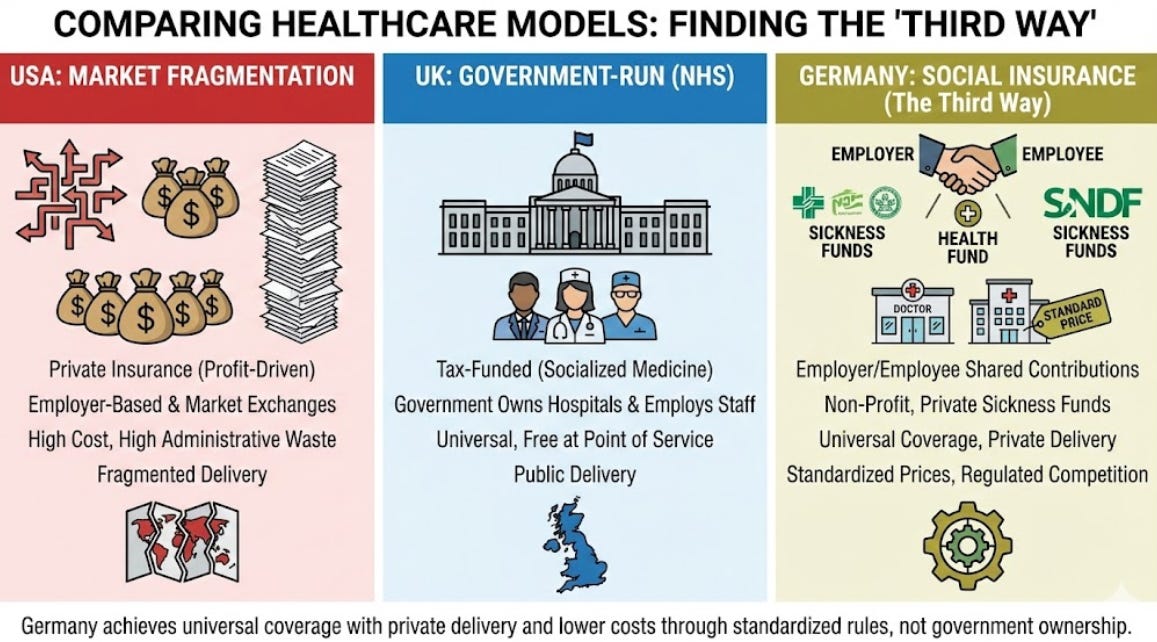 🇩🇪 The German Miracle: Universal Coverage Without “Socialized Medicine”