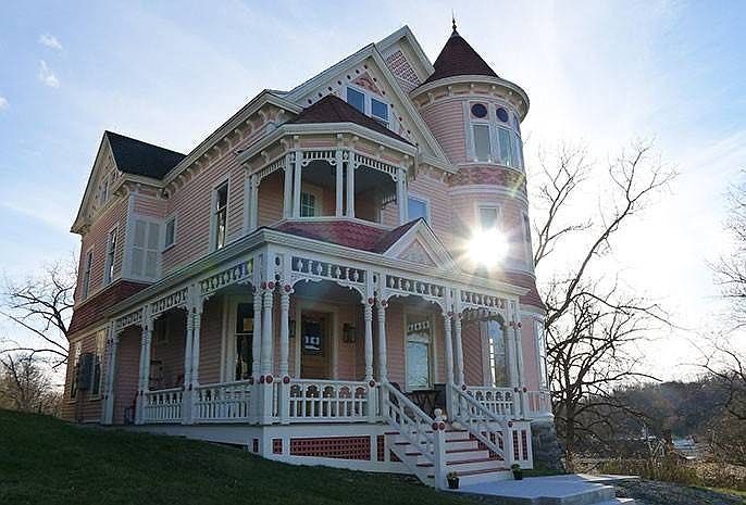 A pink victorian home