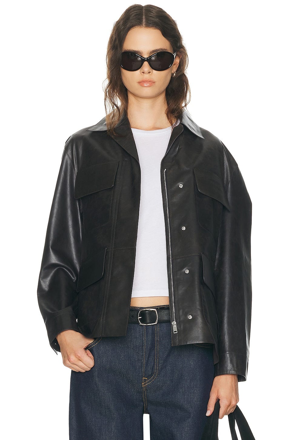 Image 1 of GRLFRND Dara Leather Jacket in Dark Brown