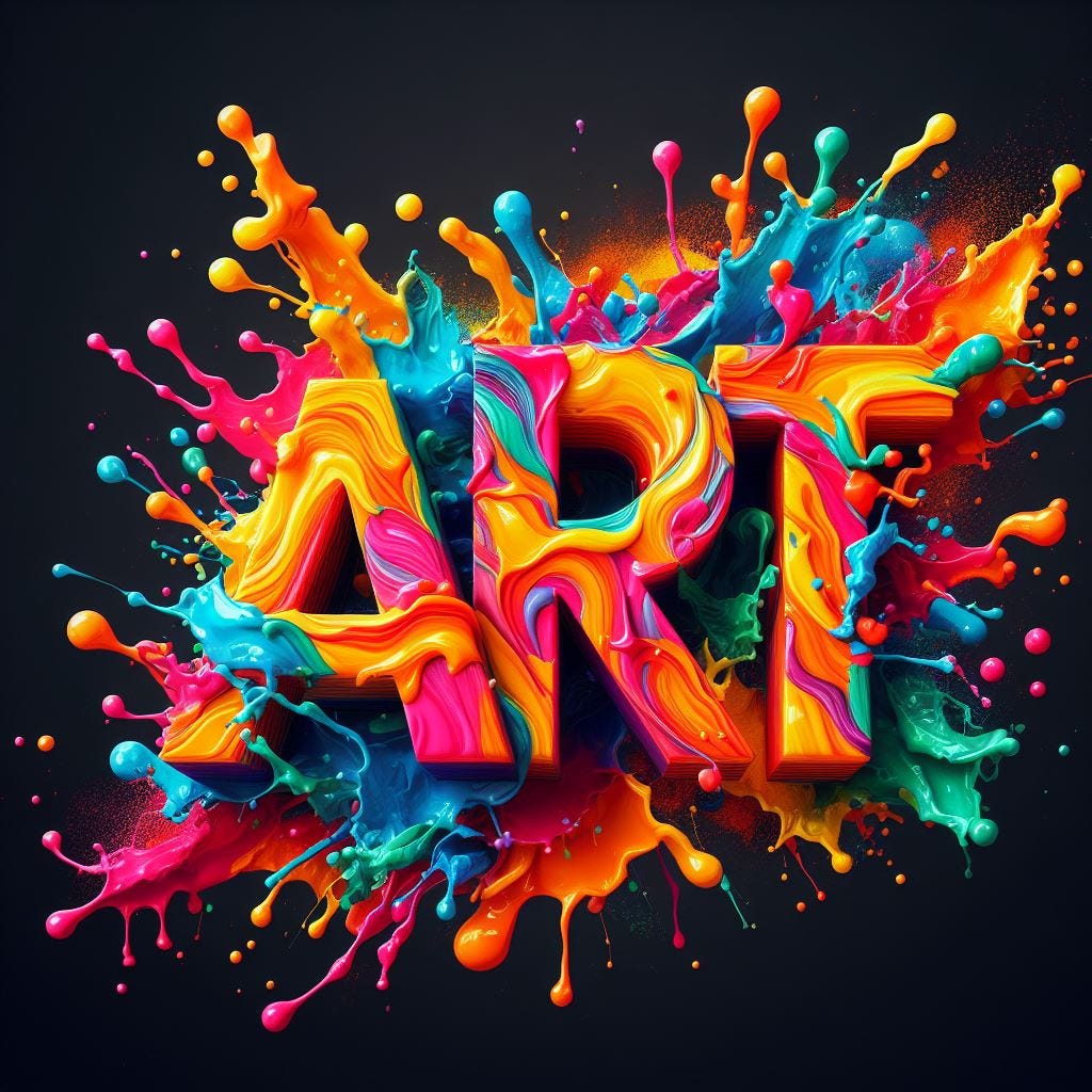 splashy bold image with wet paint in bright colors forming the word 'Art'