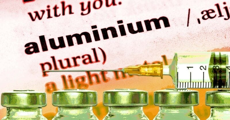 vaccine bottles and word "aluminium"