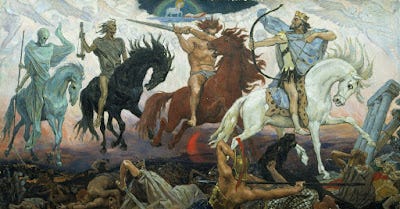The Four Horsemen of the Apocalypse — Death, Famine, War, and Conquest — result from our everyday choices and are not preordained