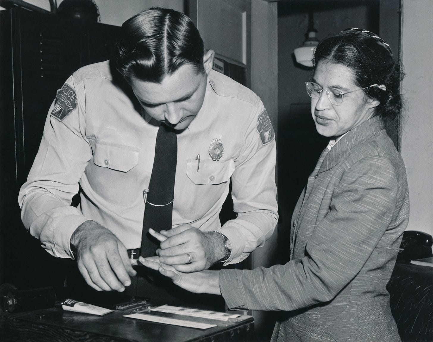 Rosa Parks being fingerprinted on February 22, 1956 Rosa Parks being fingerprinted on February 22, 1956