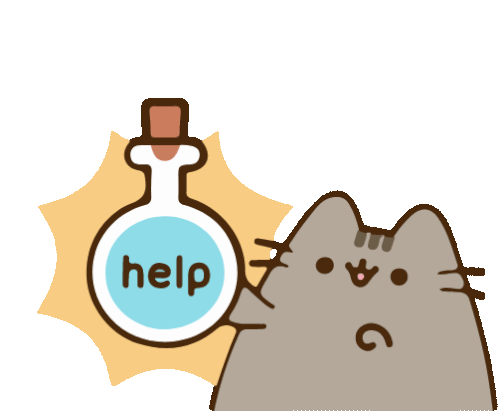 a cartoon cat is holding a bottle with the word help on it