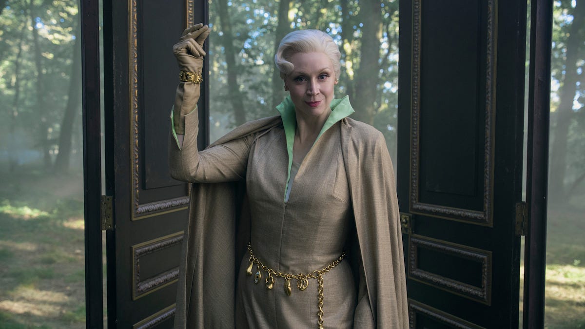 Gwendoline Christie as Principal Weems in 'Wednesday' Season 2, Part 2.