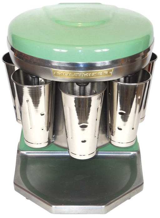 Pistachio green and chrome 1950s five station multi-mixer.