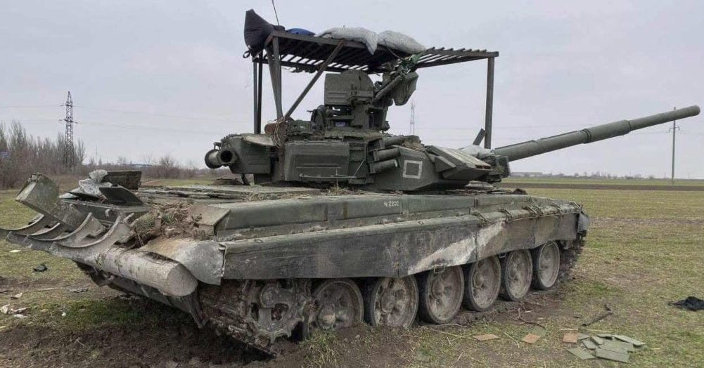 A Russian T-90A tank captured by the Ukrainian armed forces in March 2022.