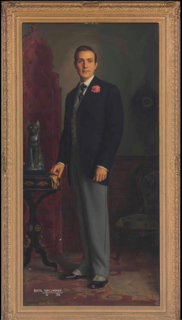 The portrait of Dorian Gray used in the 1945 film adaptation of the picture of Dorian Gray starring her Hatfield as Dorian, this portrait features are very dark haired Dorian and not a very impressive one at that