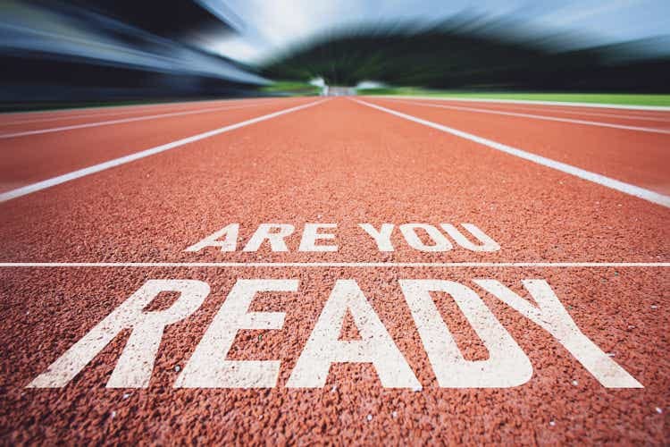 Are you ready at Start point on Running track. Concept of business competition, planning for business startup