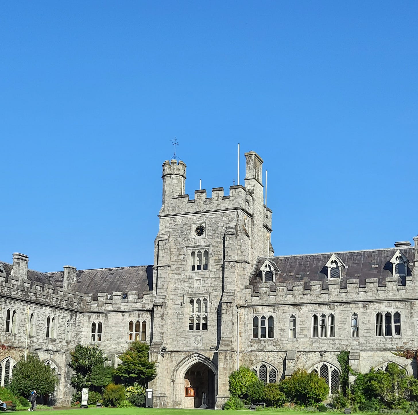 A photo of the University College Cork campus taken on a bright and sunny autumn day. 