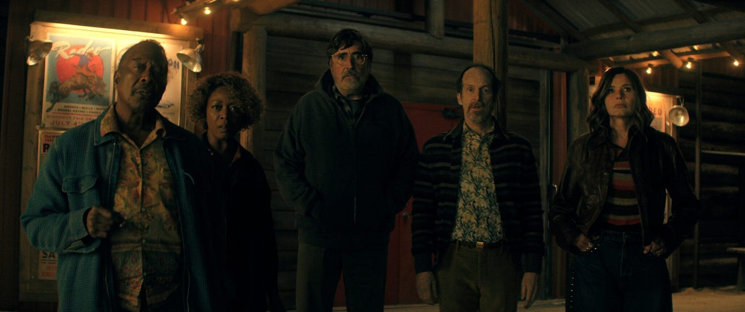 The Boroughs. (L to R) Clarke Peters as Art, Alfre Woodard as Judy, Alfred Molina as Sam, Denis OÕHare as Wally, Geena Davis as Renee in The Boroughs. Cr. Courtesy of Netflix © 2026