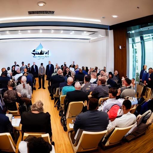 Photo generated by Substack AI of a group of reporters seated in a room for a press conference.