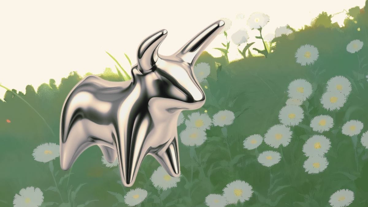 The Cucuteni Bull rendered in a chrome effect 