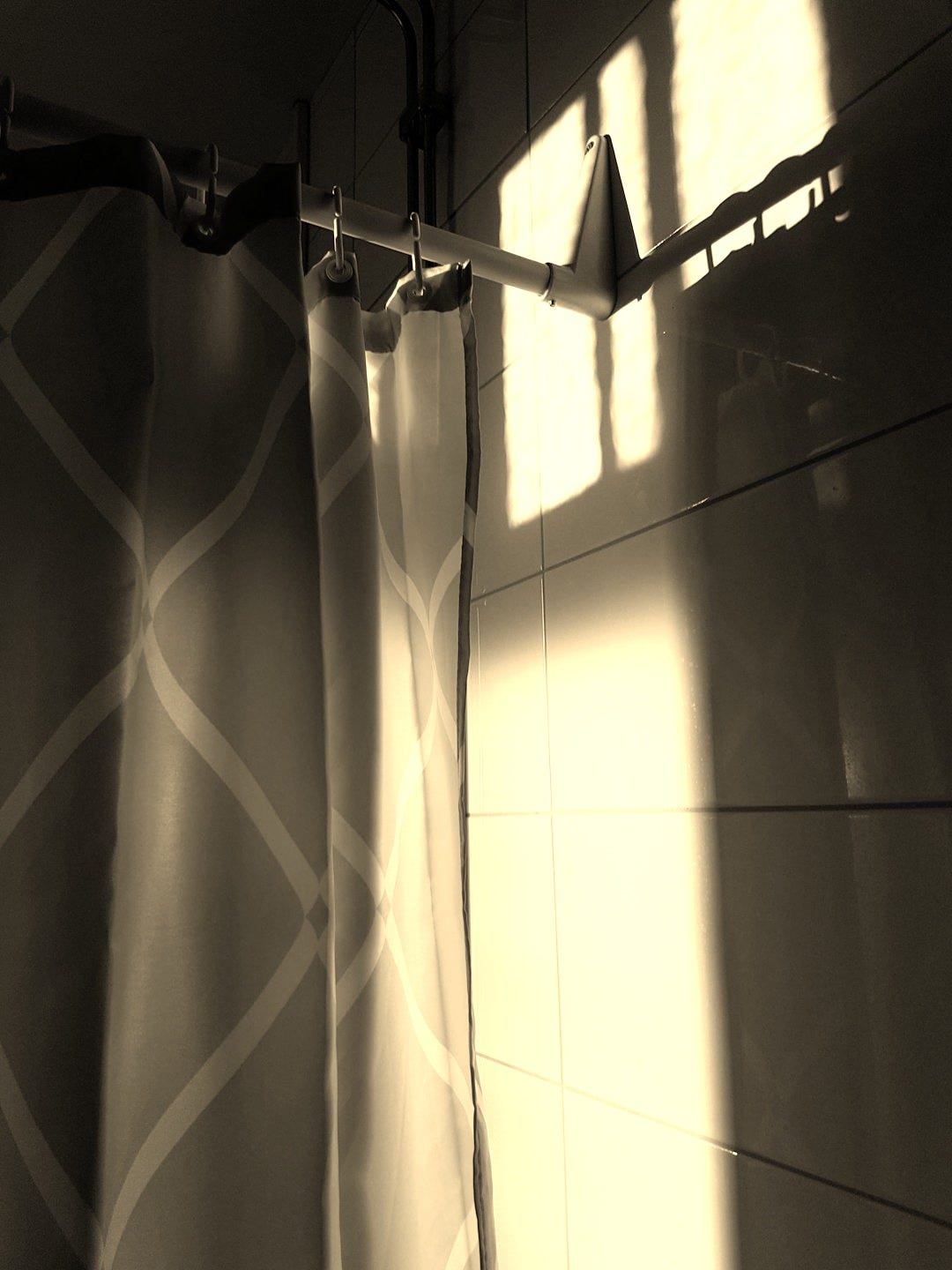 pink-and-white shower curtain