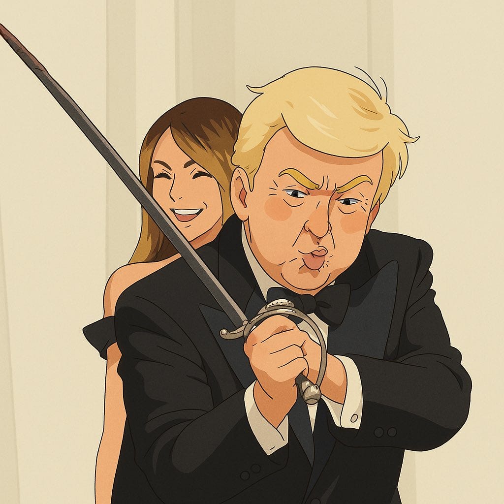 ImageTrump swing around a sword at his inauguration ghibli meme