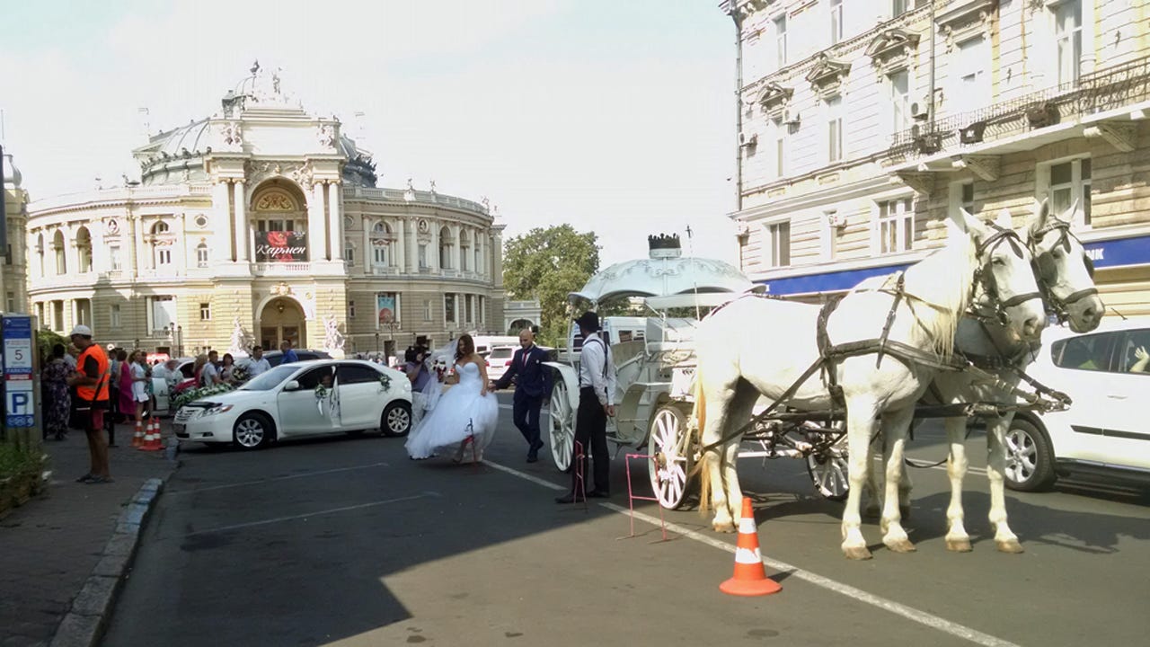 Wedding cheer in front of Odessa opera house Wedding cheer in front of Odessa opera house