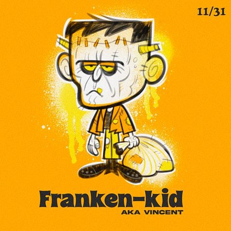 Spooky Kiddos are my custom character creations. They're kids dressed up in they're spookiest costumes. I drew one everyday for the entire month of October.