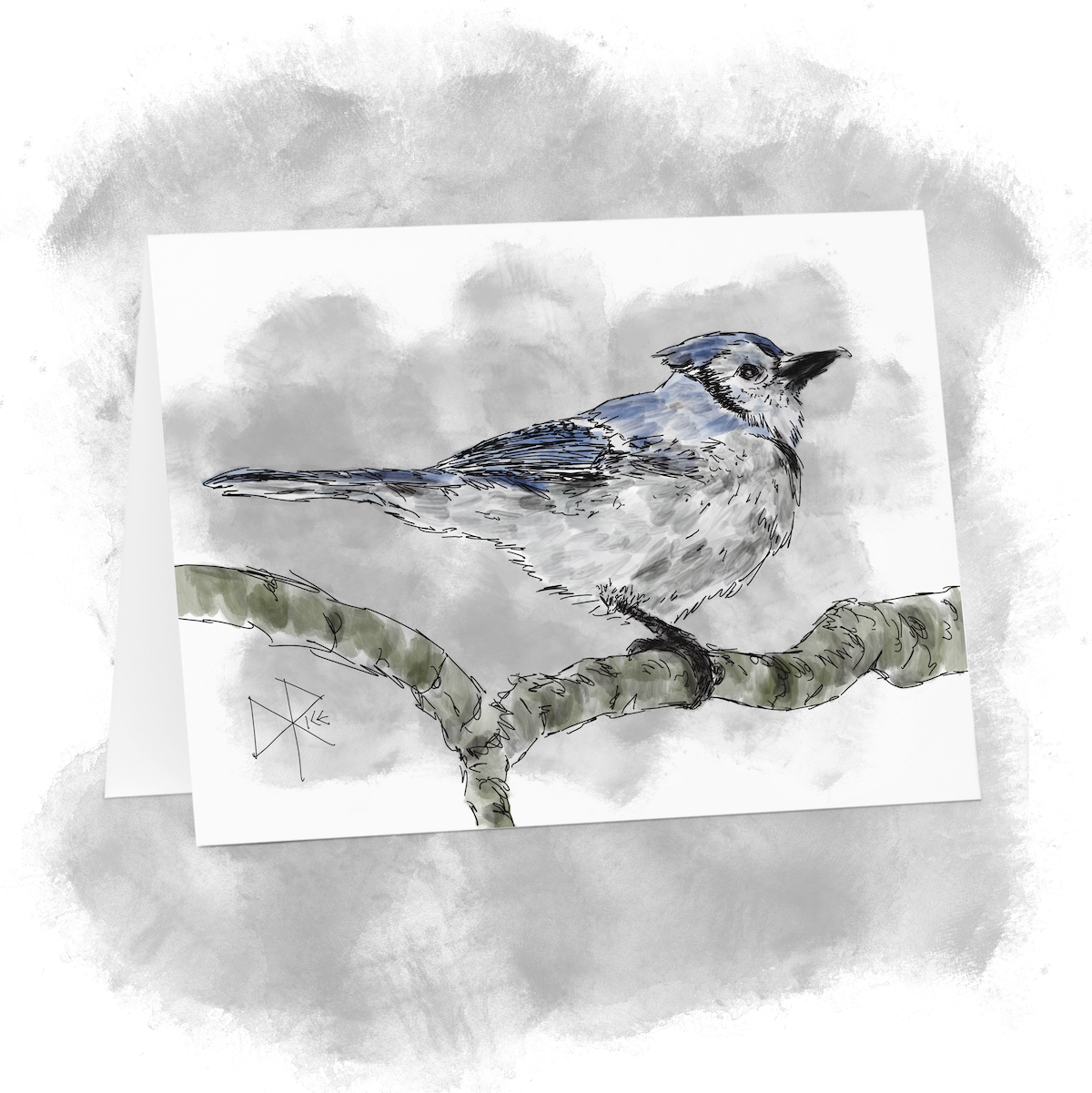 A blue jay in profile, perched on a bare branch. Sketch art by Don Rice. A blue jay in profile, perched on a bare branch. Sketch art by Don Rice.