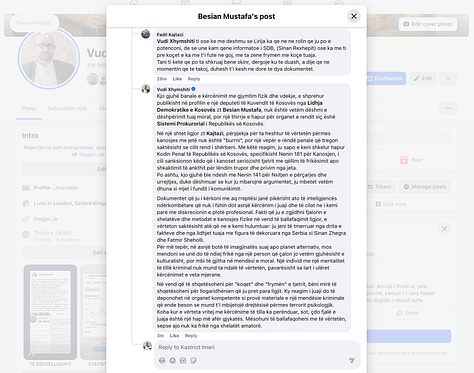 Komentet e dokumentuara të Fadil Kajtazit në postimin e Besian Mustafës.