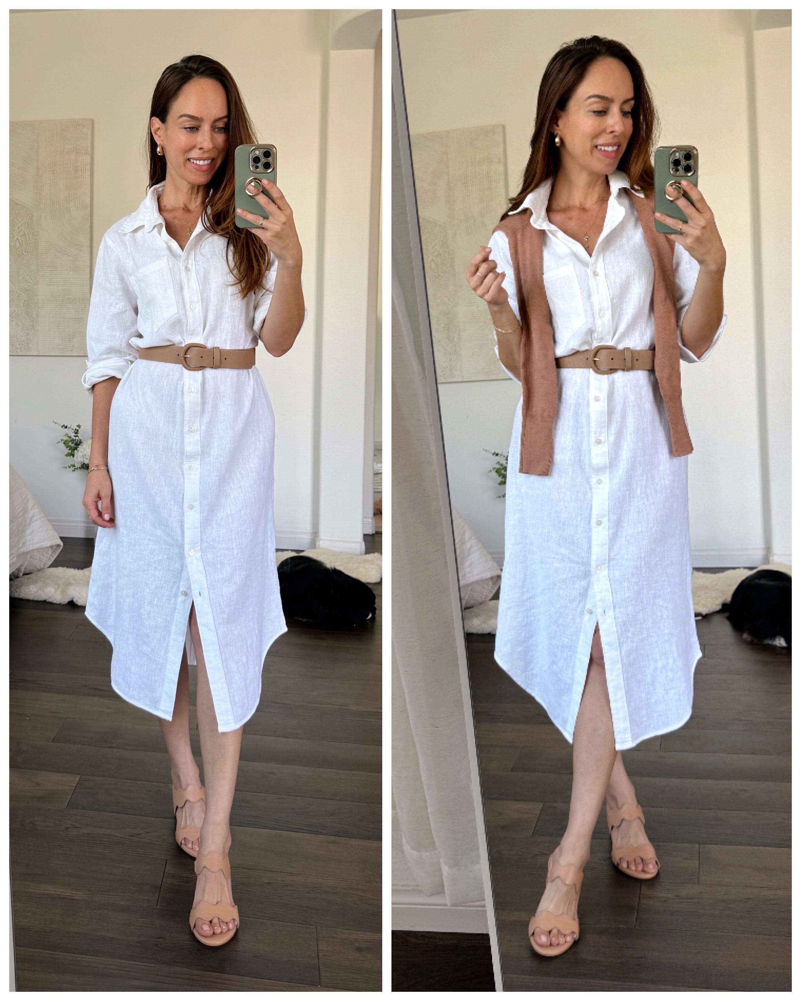 knee length dresses for ladies Summer White Button Front Midi Shirt Dress 3607 – Xiaolizi main image 0