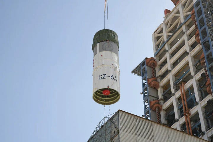 The Long March 6A Y17's fairing and second-stage being taken to and placed onto Launch Complex 9A.