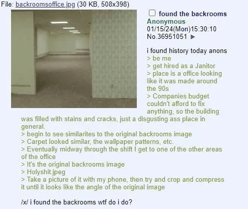 Saw this was posted on r/Greentext a few months ago showcasing what I assume to be a new angle of the backrooms original image, what do you guys think? : r/backrooms Saw this was posted on r/Greentext a few months ago showcasing what I assume to be a new angle of the backrooms original image, what do you guys think? : r/backrooms