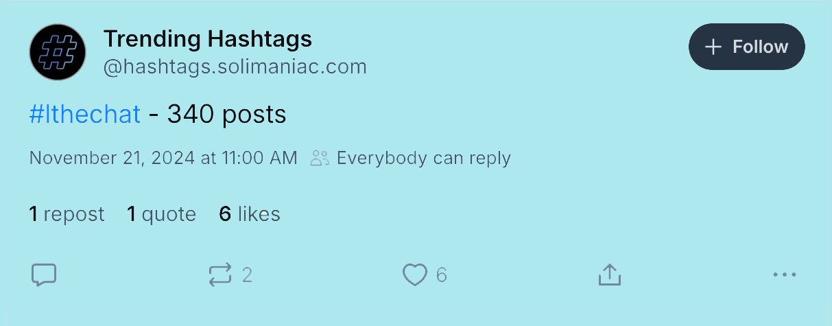 A screenshot of a social media post saying the LTHEchat hashtag had reached 340 posts at 11 AM yesterday.