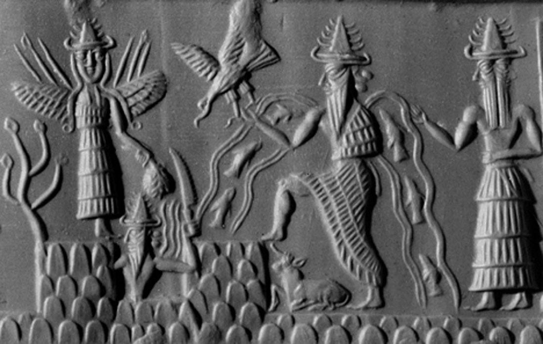 Detail of The Adda Seal. Goddess Inanna, god Utu, god Enki and chief minister Usimu. (Public Domain) Detail of The Adda Seal. Goddess Inanna, god Utu, god Enki and chief minister Usimu. (Public Domain)